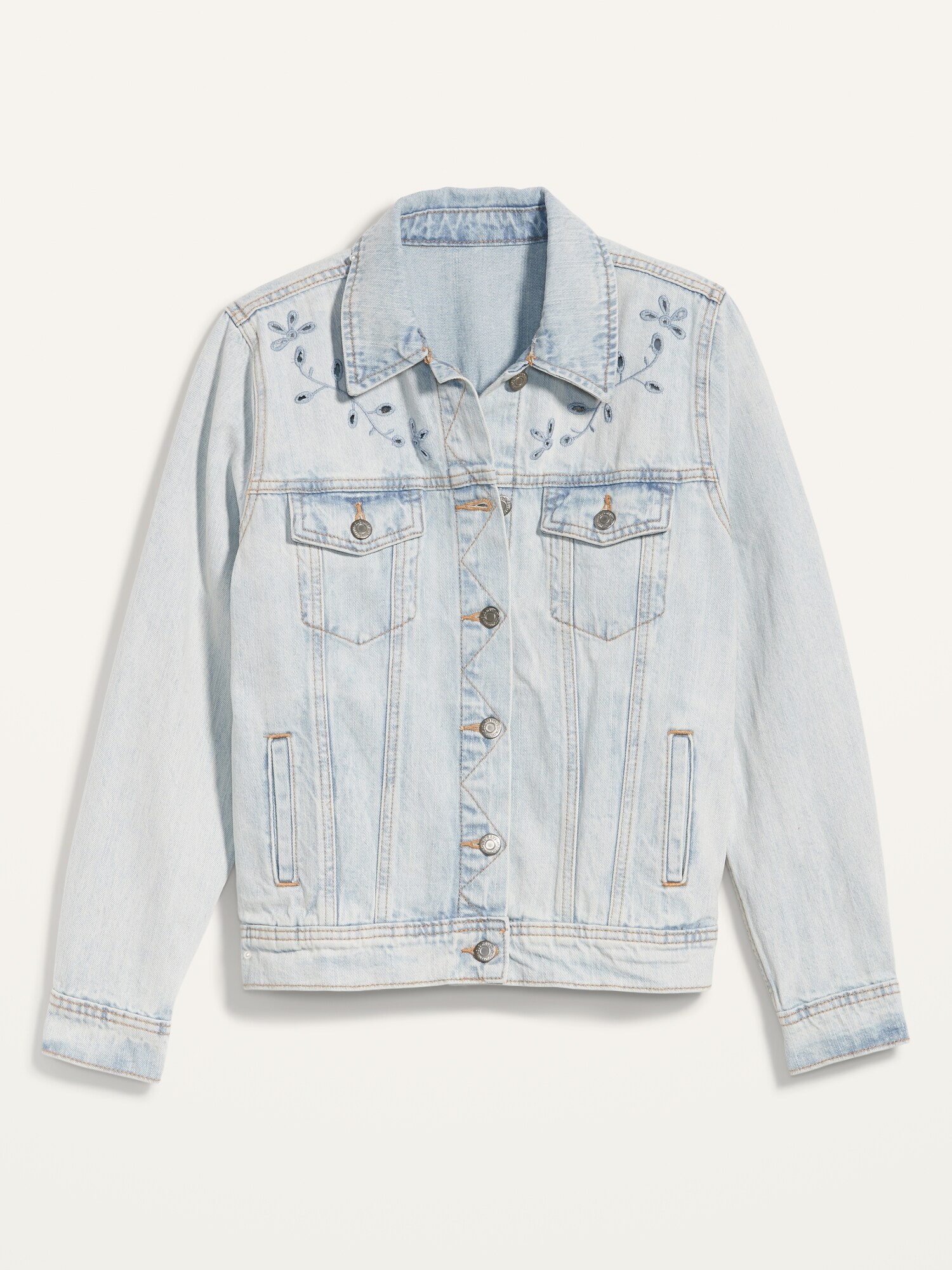 Light-Wash Embroidered-Cutwork Jean Jacket for Women | Old Navy