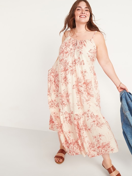 Image number 1 showing, Tiered Tie-Neck Plus-Size Maxi Swing Dress