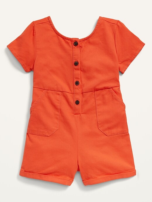 View large product image 1 of 1. Tie-Back Short-Sleeve Twill Utility Romper for Toddler Girls