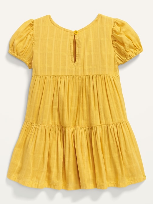View large product image 2 of 2. Puff-Sleeve Tiered Dobby Swing Dress for Toddler Girls
