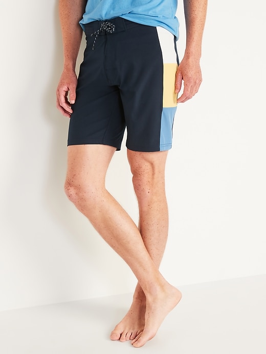 View large product image 1 of 1. Color-Blocked Built-In Flex Board Shorts -- 10-inch inseam