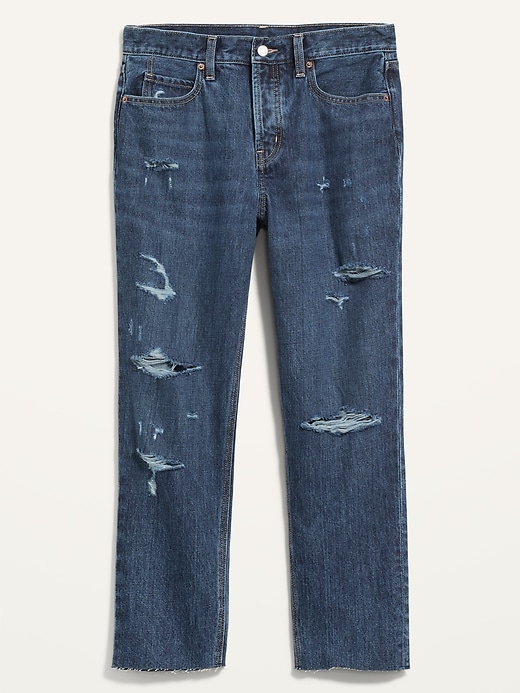 Image number 4 showing, High-Waisted Slouchy Straight Cropped Ripped Dark-Wash Jeans for Women