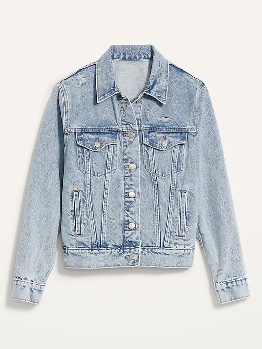 Image number 4 showing, Classic Ripped Light-Wash Jean Jacket for Women
