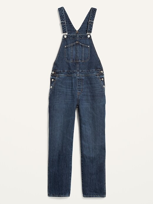 Image number 4 showing, Slouchy Straight Workwear Dark-Wash Jean Overalls for Women