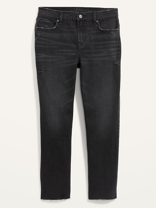 Image number 4 showing, Mid-Rise  Boyfriend Straight Cut-Off Black Jeans for Women