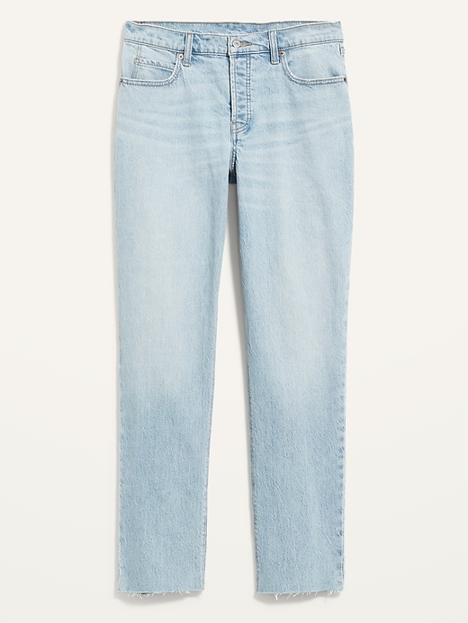 Image number 4 showing, High-Waisted Slouchy Straight Button-Fly Cut-Off Jeans