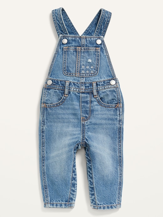 View large product image 1 of 2. Unisex Slouchy Straight Embroidered Daisy Jean Overalls for Baby
