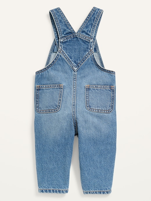 View large product image 2 of 2. Unisex Slouchy Straight Embroidered Daisy Jean Overalls for Baby