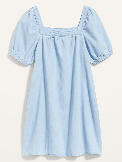 Image number 4 showing, Puff-Sleeve Light-Wash Jean Mini Swing Dress for Women