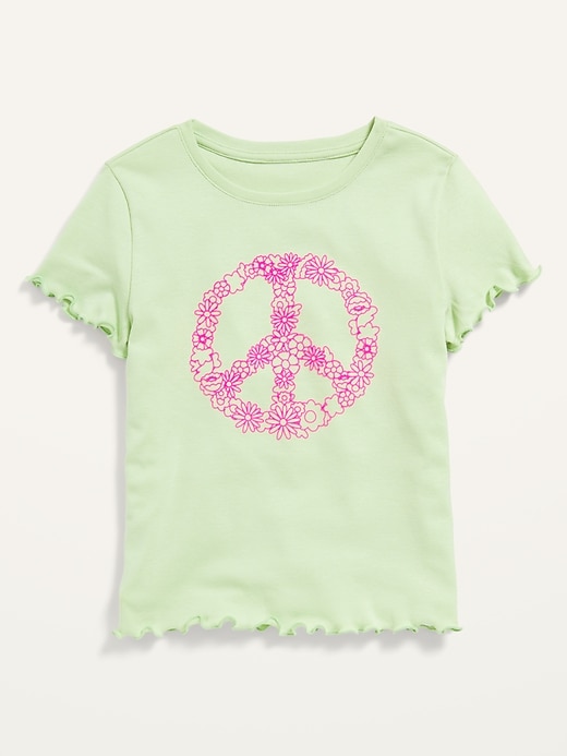 View large product image 1 of 1. Short-Sleeve Lettuce-Edged Graphic T-Shirt for Girls