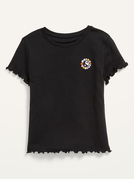 Image number 1 showing, Short-Sleeve Lettuce-Edged Graphic T-Shirt for Girls