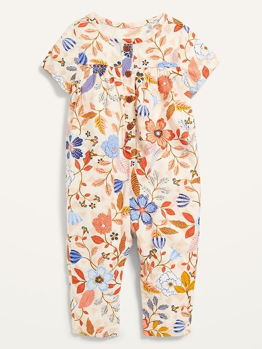 View large product image 1 of 2. Floral Short-Sleeve Utility Jumpsuit for Baby