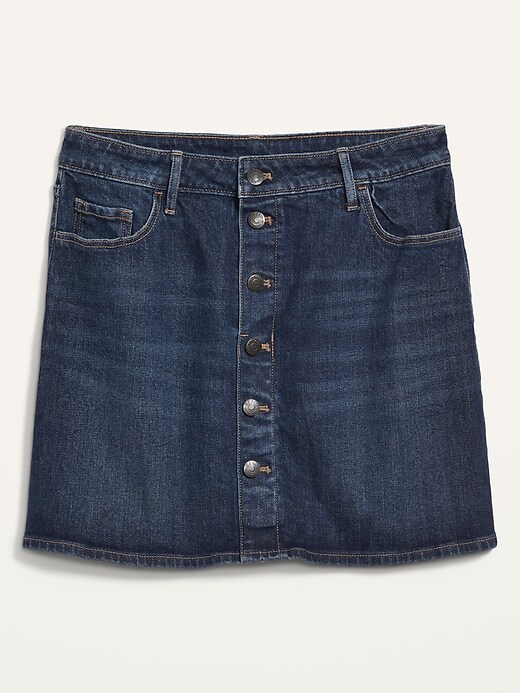 Image number 4 showing, High-Waisted Button-Front Mini Jean Skirt for Women