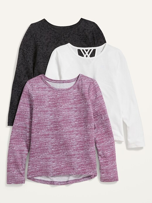 Softest Long-Sleeve Lattice-Back T-Shirt 3-Pack for Girls