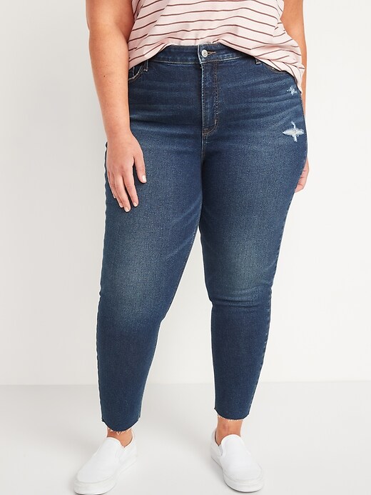 Image number 7 showing, High-Waisted Rockstar Super-Skinny Cut-Off Ankle Jeans for Women
