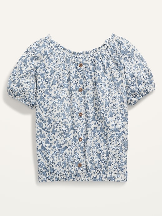 View large product image 1 of 1. Puff-Sleeve Button-Front Printed Top for Girls