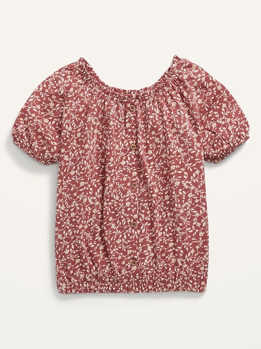 View large product image 1 of 2. Puff-Sleeve Button-Front Printed Top for Girls