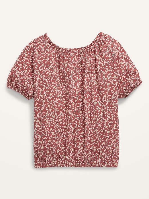View large product image 2 of 2. Puff-Sleeve Button-Front Printed Top for Girls
