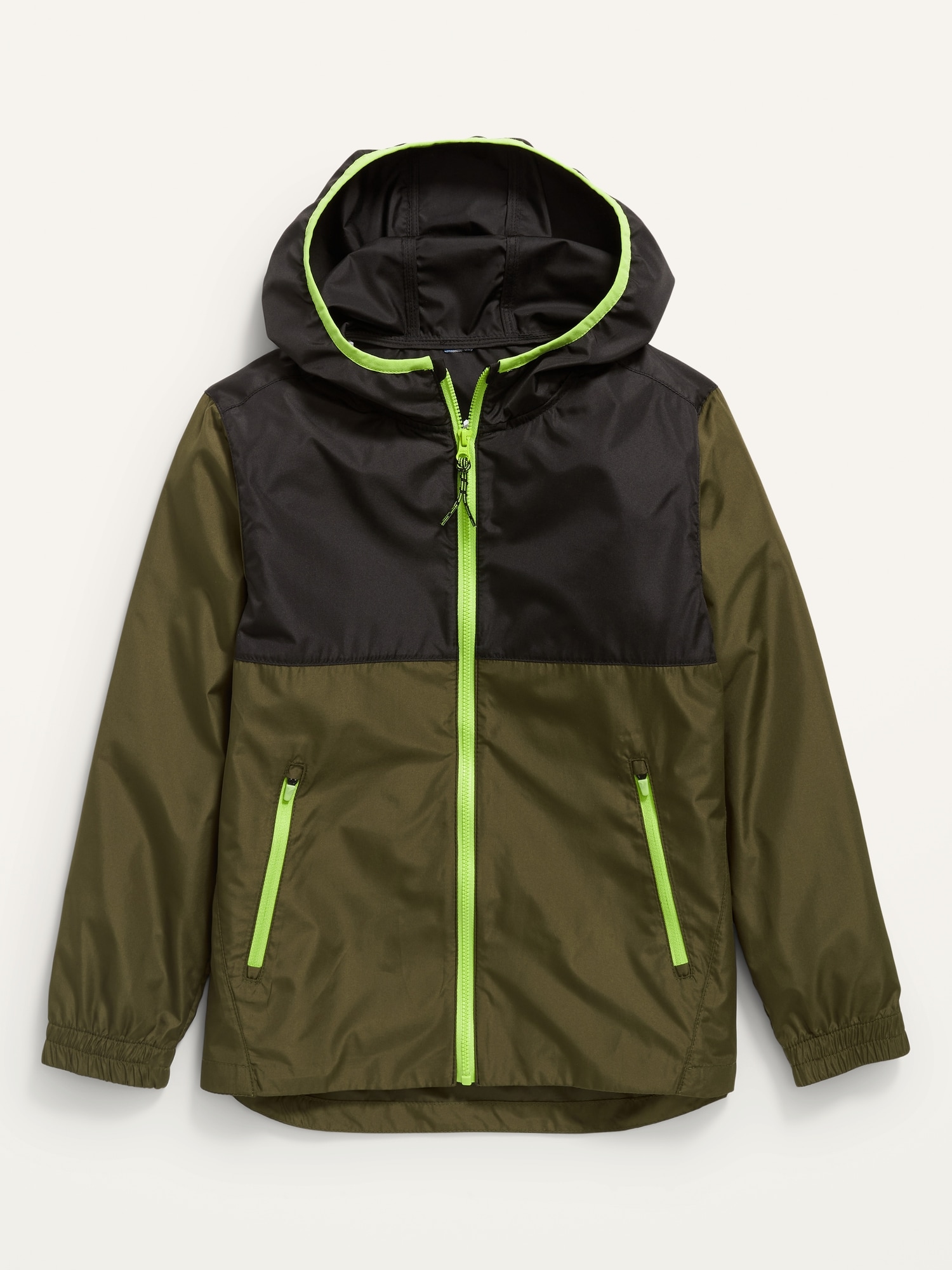 Hooded Zip Front Windbreaker Jacket For Boys