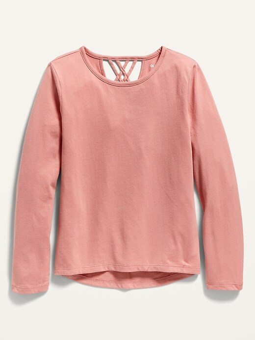 View large product image 1 of 2. Softest Long-Sleeve Lattice-Back T-Shirt for Girls