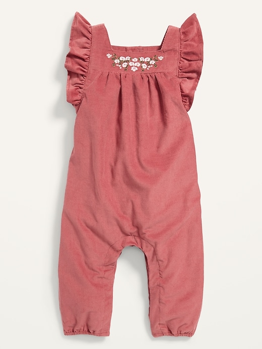 View large product image 1 of 2. Embroidered Ruffle-Trim Corduroy One-Piece for Baby