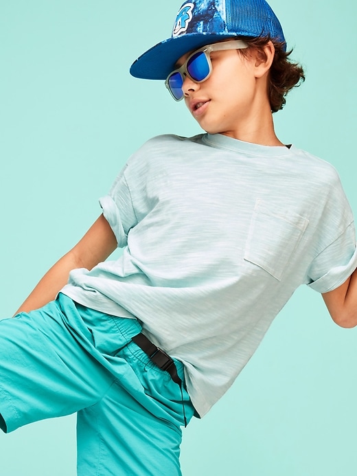 View large product image 1 of 2. Gender-Neutral Short-Sleeve Slub-Knit Loose-Fit Pocket T-Shirt For Kids