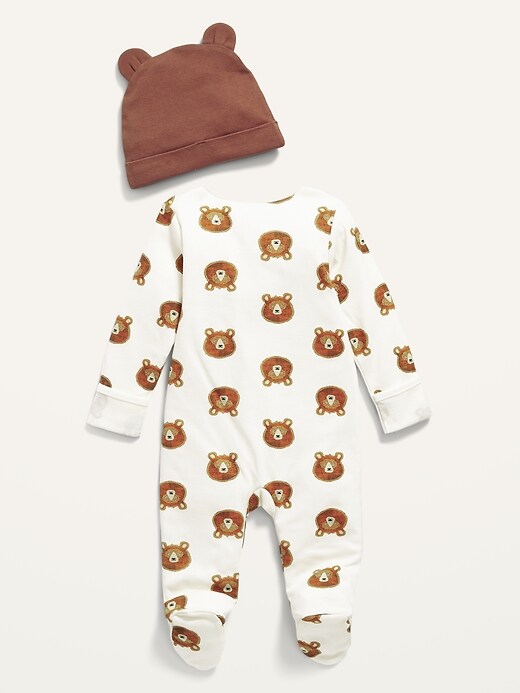 View large product image 2 of 2. Unisex Printed Sleep & Play Footed One-Piece and Critter Beanie Set for Baby