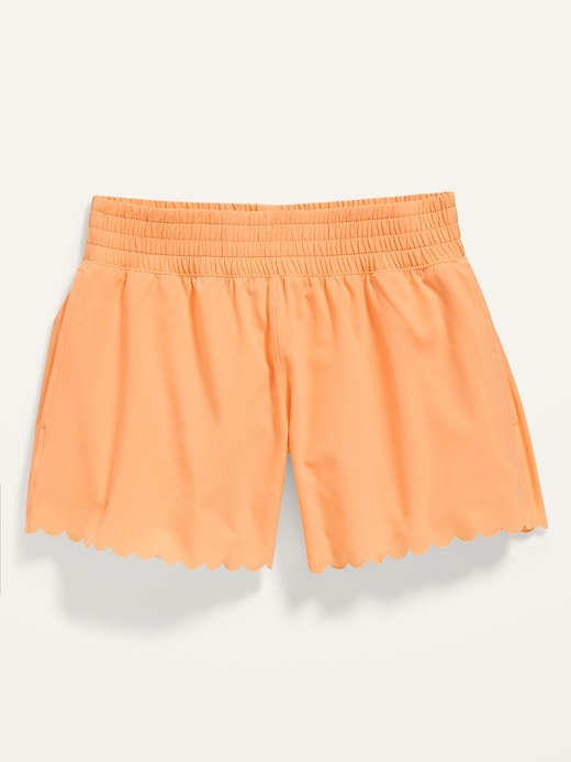 View large product image 2 of 2. High-Waisted StretchTech Scallop-Hem Performance Shorts for Girls