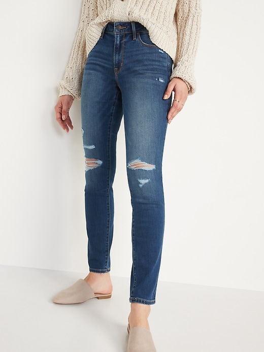 Mid-Rise Distressed Pop Icon Skinny Jeans for Women | Old Navy