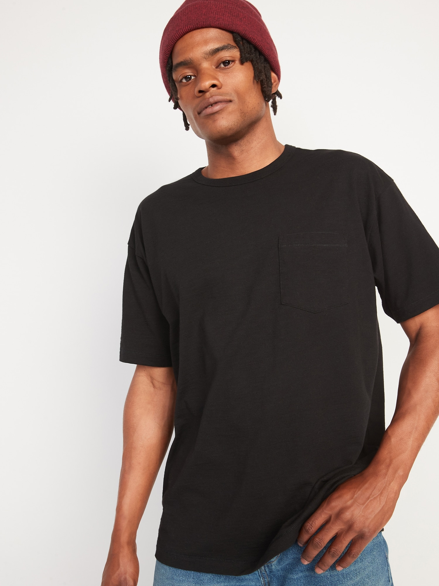 Oversized Slub-Knit Pocket T-Shirt for Men