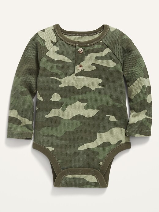 Unisex Long-Sleeve Printed Thermal Henley Bodysuit for Baby