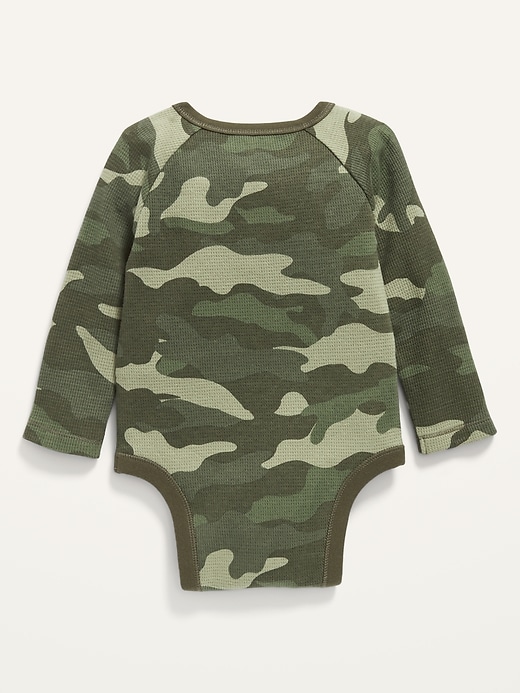 Unisex Long-Sleeve Printed Thermal Henley Bodysuit for Baby