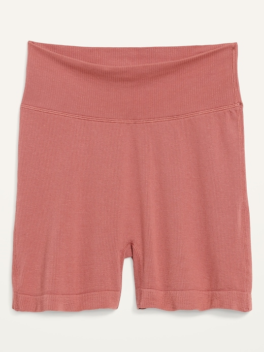 Image number 4 showing, High-Waisted Seamless Rib-Knit Biker Shorts -- 3.25-inch inseam