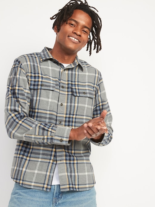 View large product image 1 of 2. Regular-Fit Patterned Flannel Shirt