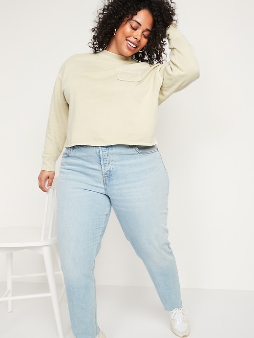 Image number 3 showing, High-Waisted Slouchy Straight Button-Fly Cut-Off Jeans