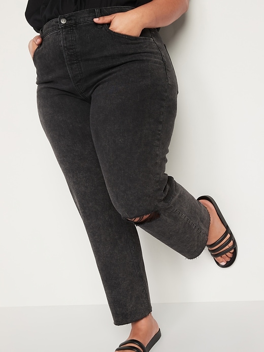 Image number 7 showing, Extra High-Waisted Button-Fly Sky-Hi Straight Black Ripped Jeans for Women