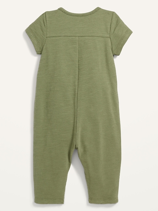View large product image 2 of 2. Short-Sleeve Slub-Knit Utility One-Piece for Baby