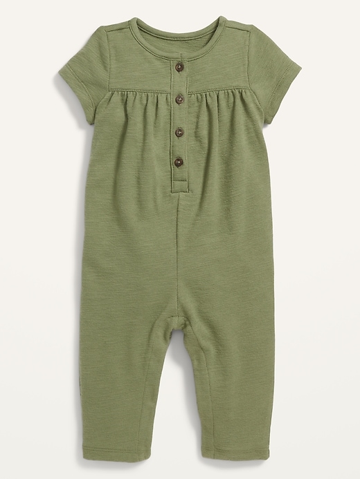 View large product image 1 of 2. Short-Sleeve Slub-Knit Utility One-Piece for Baby