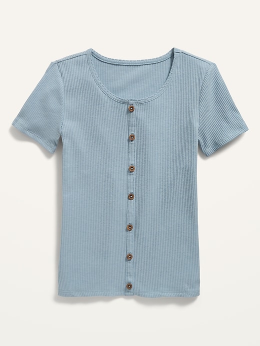 View large product image 1 of 1. Rib-Knit Button-Front Short-Sleeve Top for Girls