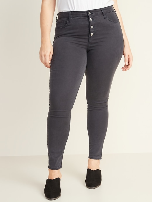 Image number 1 showing, High-Waisted Button-Fly Sateen Rockstar Super Skinny Jeans for Women