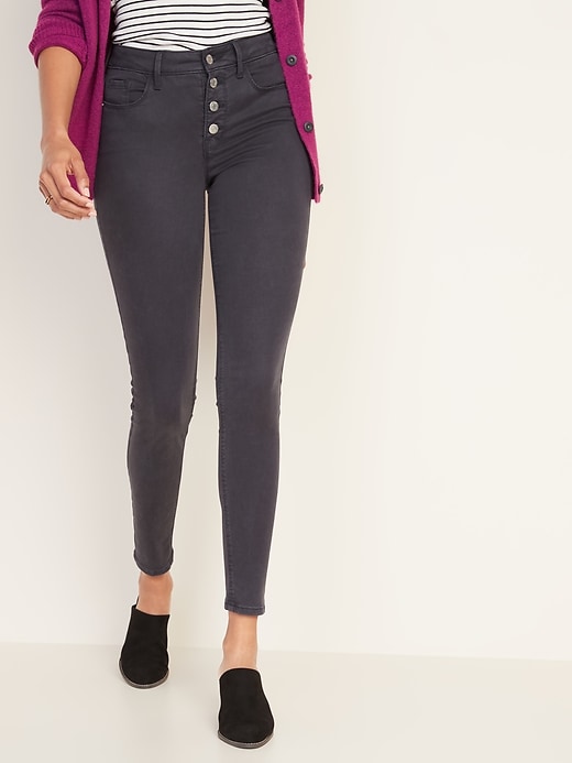 Image number 5 showing, High-Waisted Button-Fly Sateen Rockstar Super Skinny Jeans for Women