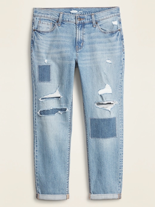 Image number 4 showing, Mid-Rise Distressed Boyfriend Straight Jeans for Women