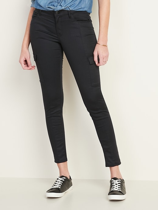 Image number 5 showing, Mid-Rise Sateen Rockstar Super Skinny Cargo Pants for Women