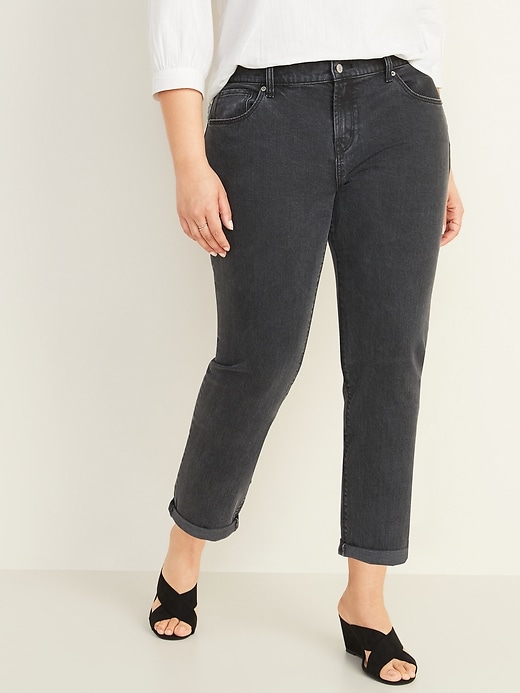 Image number 1 showing, Mid-Rise Boyfriend Straight Black Jeans for Women