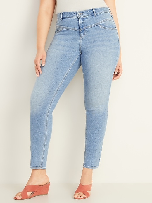 Image number 1 showing, Mid-Rise Seamed-Yoke Rockstar Super Skinny Jeans for Women