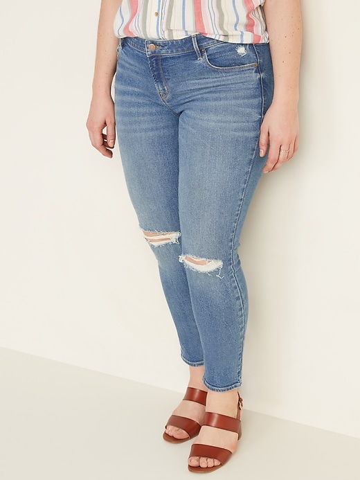 Image number 1 showing, Low-Rise Distressed Rockstar Super Skinny Jeans for Women