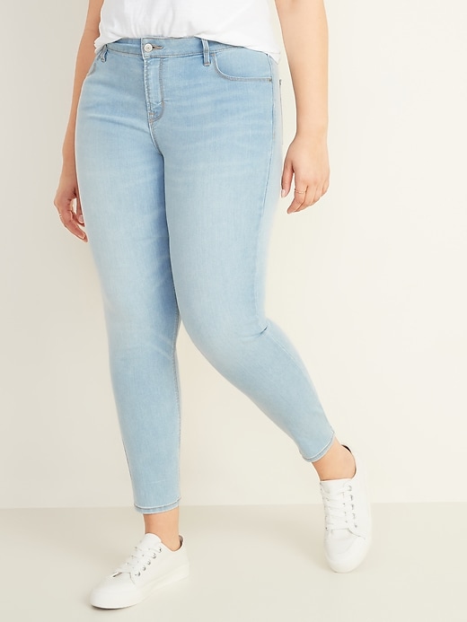 Image number 1 showing, Mid-Rise Light-Wash Super Skinny Ankle Jeans for Women