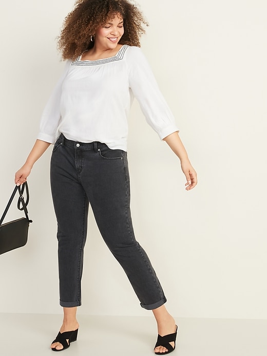 Image number 3 showing, Mid-Rise Boyfriend Straight Black Jeans for Women