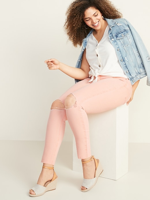 Image number 3 showing, High-Waisted Distressed Rockstar Pop-Color Super Skinny Jeans for Women