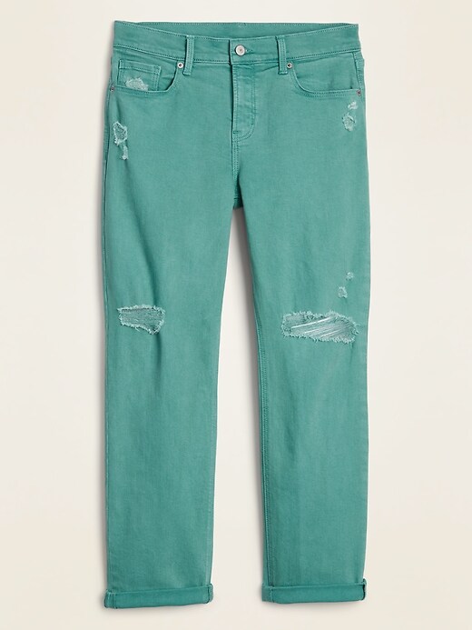 Image number 4 showing, Mid-Rise Distressed Pop-Color Boyfriend Straight Jeans for Women